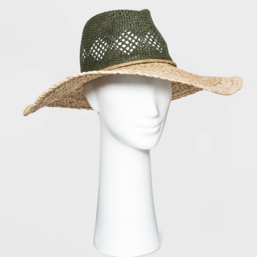 Universal Thread Women's Olive Natural Straw Panama Hat